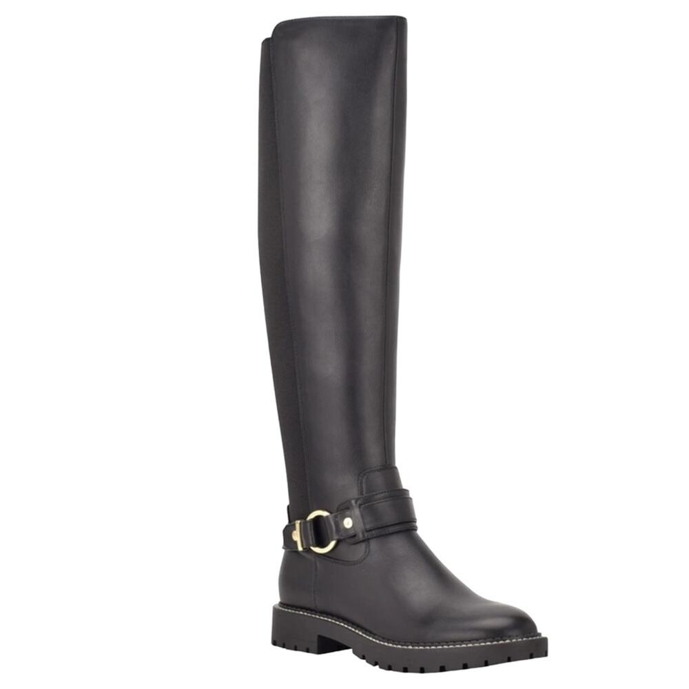 TOMMY HILFIGER Jiola Lug Sole Round Toe Tall Faux Leather Riding Boots